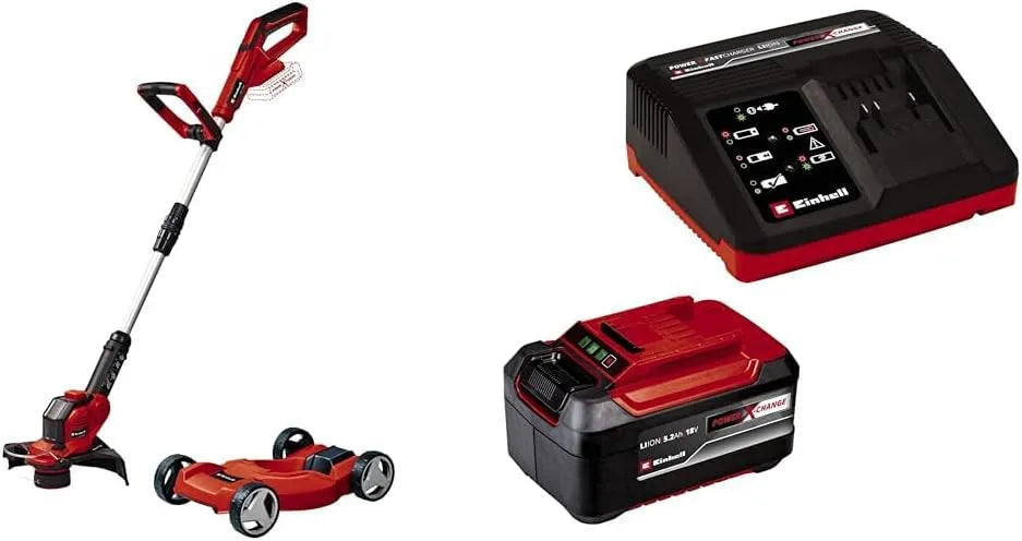 Einhell Rasentrimmer GE-CT 18, Akku /28 Li TC-Solo Power X-Change, Original Starter Kit 5,2 Ah Akku und Fastcharger Power X-Change, Spannung 18 V