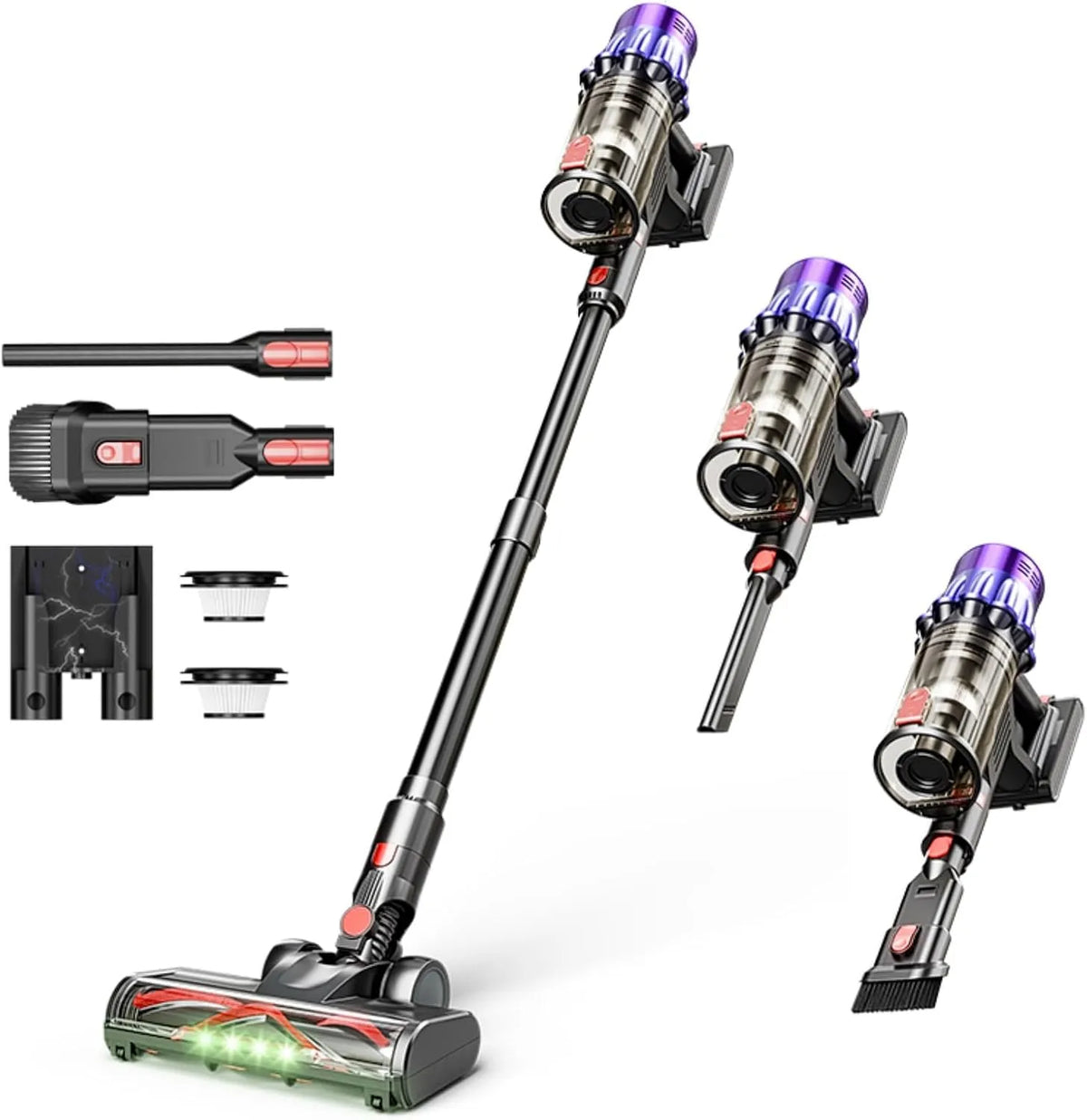 Akku-Staubsauger Ultra-starker, Beutelloser Staubsauger für Teppiche, Leistung 650 W, Bis zu 50 Minuten Laufzeit, mit automatischer Stauberkennung