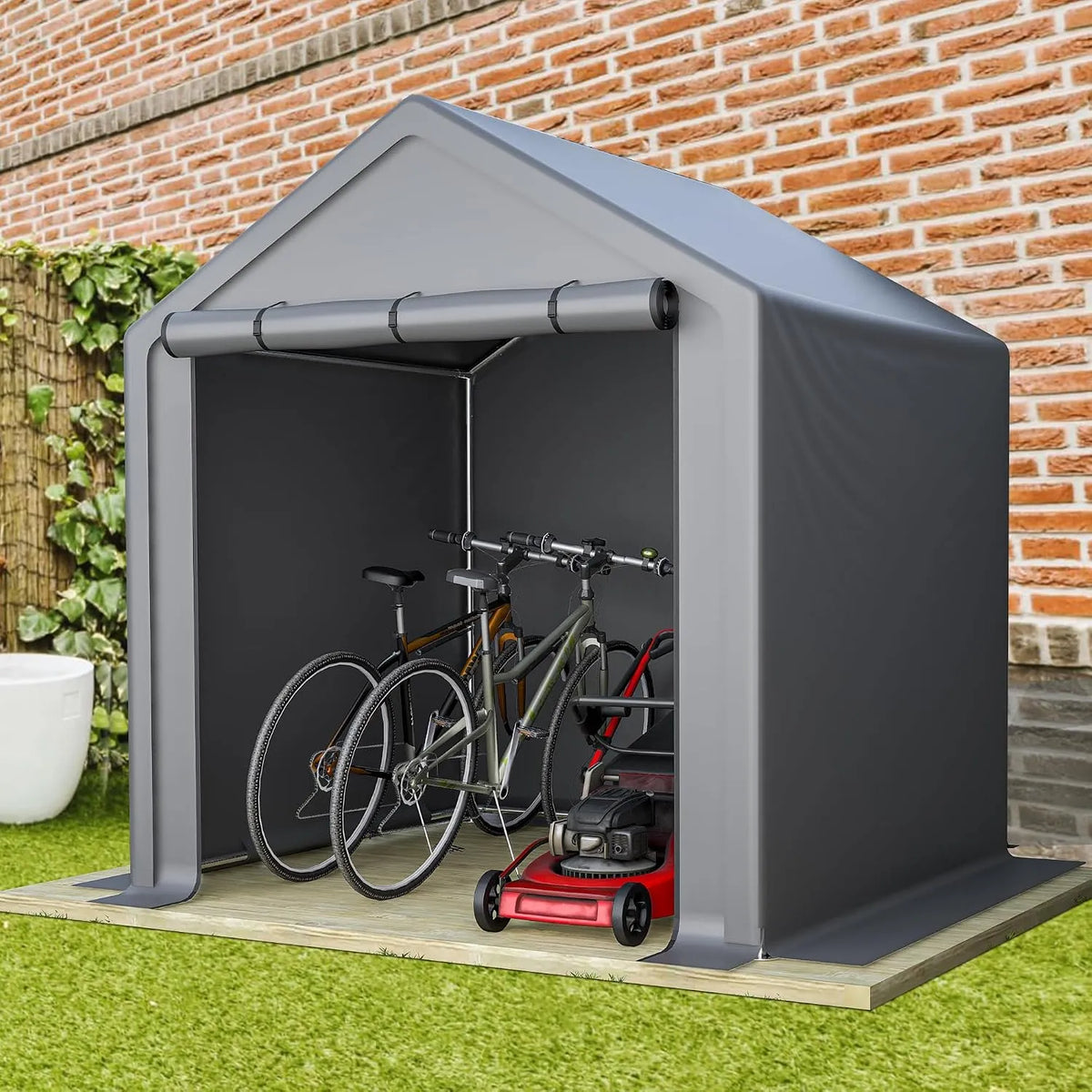Garagenzelt 190x170x200cm, Wasserdichtes Lagerzelt mit Rolltor, Ideal für Fahrräder, Farbe Grau, Robuster Stahlrahmen & UV-beständige Plane