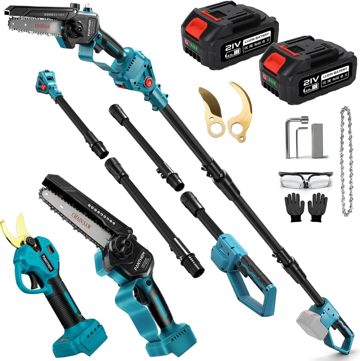 Makita, 4 in 1 Akku Hochentaster 6 Zoll Mini Kettensäge akkubetrieben, 45 mm Teleskop Astsäge für 18V, Spannung 21V 4000mAh, Elektrische Gartenschere