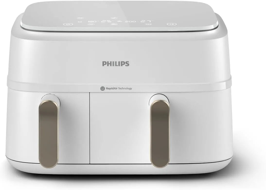 Philips Heißluftfritteuse 3000 6L+3L NA353/10, Airfryer Series Dual Basket, mit 2 Körben, 9L Kapazität, 90% weniger Fett, Rezepte-App, Weiß