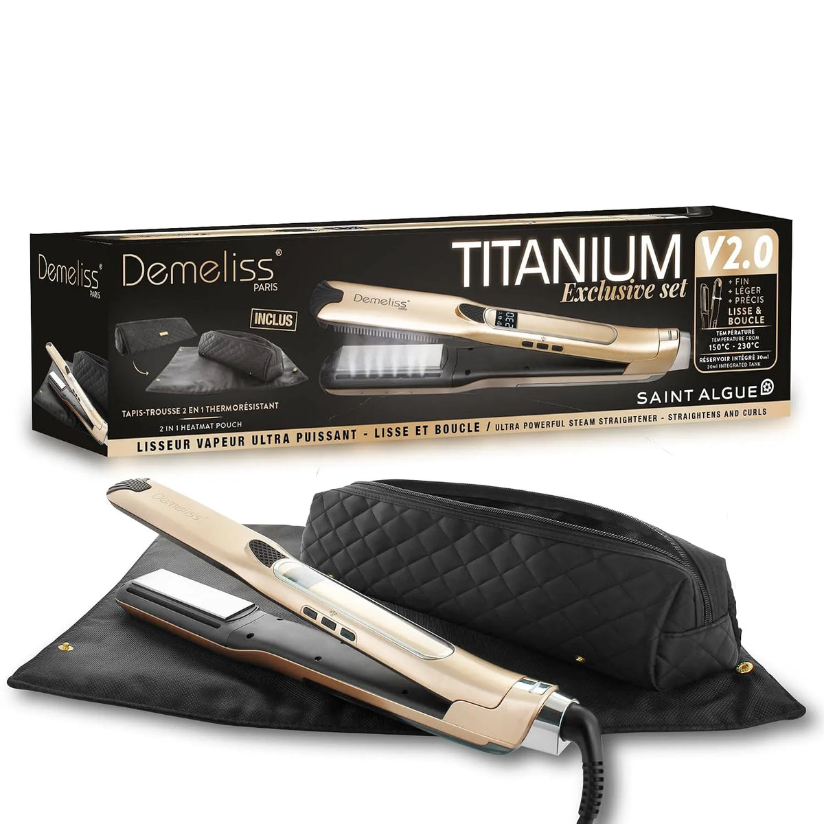 Dampfglätter V2.0 2-in-1-Matte, enthält eine, intensive Feuchtigkeitsversorgung, Demeliss Saint Algue Set mit Titanium EXLUSIVE Set