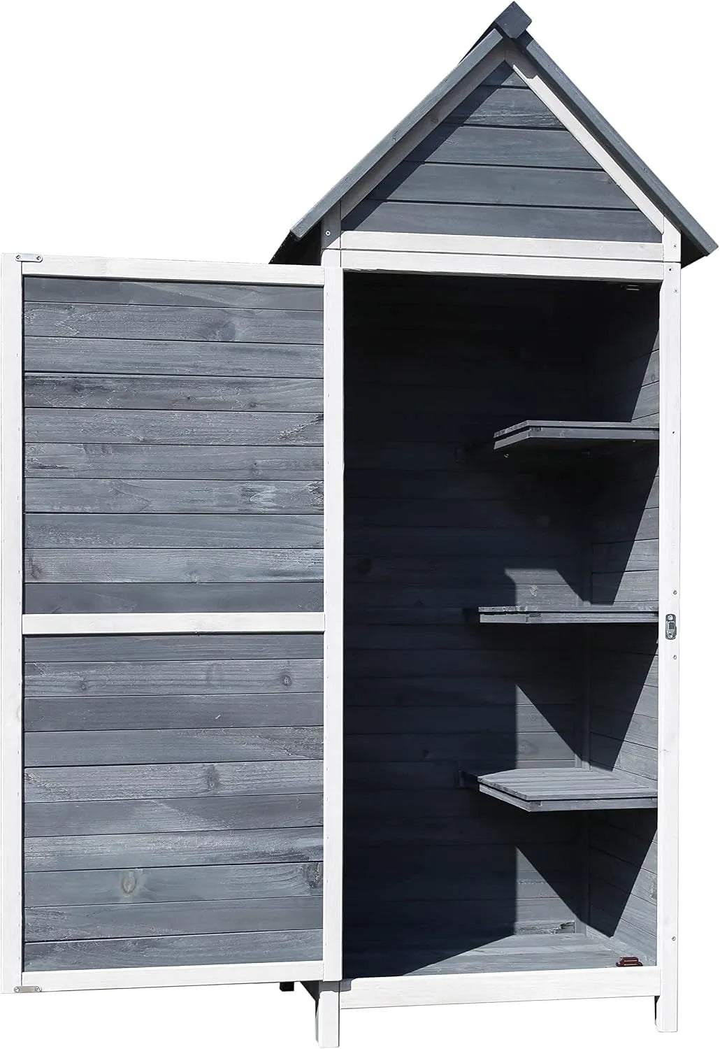 Geräteschuppen Wiltec, Gartenschrank aus Holz Farbe Grau 77x53x179cm mit Tür