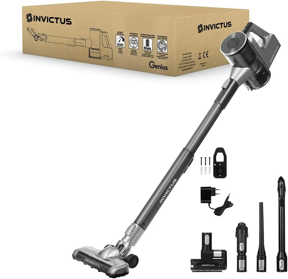 Staubsauger, 450 Watt, Akku Laufzeit bis zu 60 Min, Smart mit Staubsensor, Genius Invictus X6 Ultra Akku Handstaubsauger 16 TLG, 4 Saugmodi
