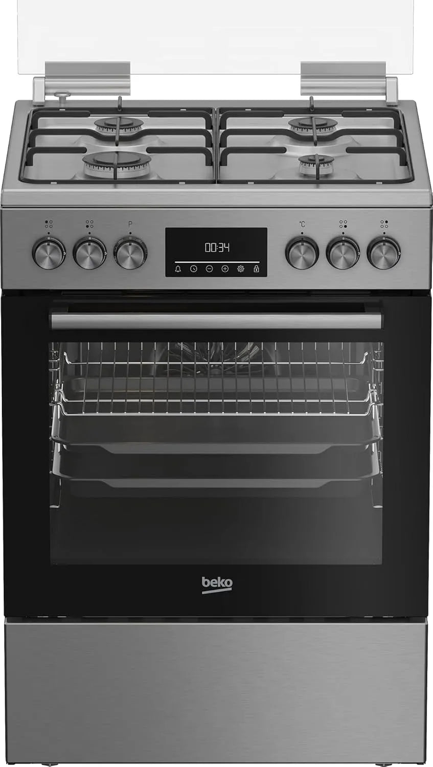 Beko Kochfeld FBM62320XDSL, 4 Kochzonen, Freistehender Herd, Seitengitter, Edelstahl, Fassungsvermögen 72 l Garraum-Volumen, 8 Heizarten