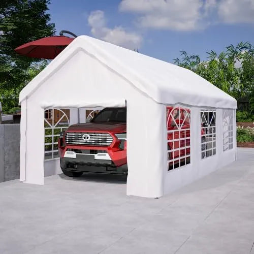 Maße 3x6 m Garagenzelt Winterfest, Großes Auto-SUV-LKW-Zelt mit Rolltor, stabiles Stahlgestell & abnehmbaren Seitenwänden, wetterfest, Farbe Grau