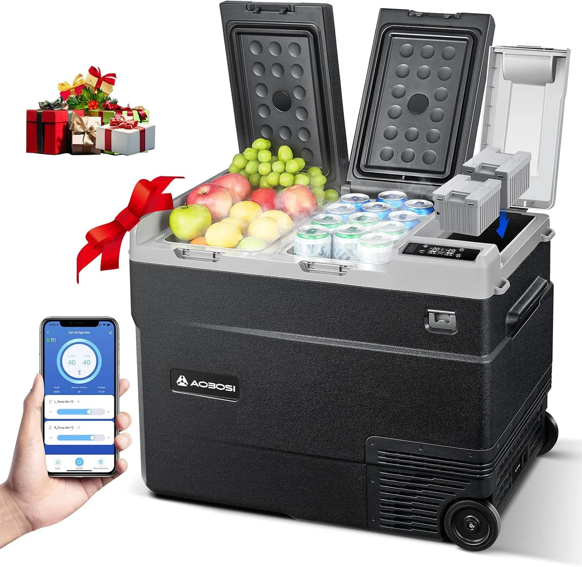 Kompressor 100-240V AAOBOSI, bis -22 °C fürGaragen, Kühlbox,50L Kühlbox Auto Gefrierbox mit WiFi APP Steuerung, Reisemobil, LKW