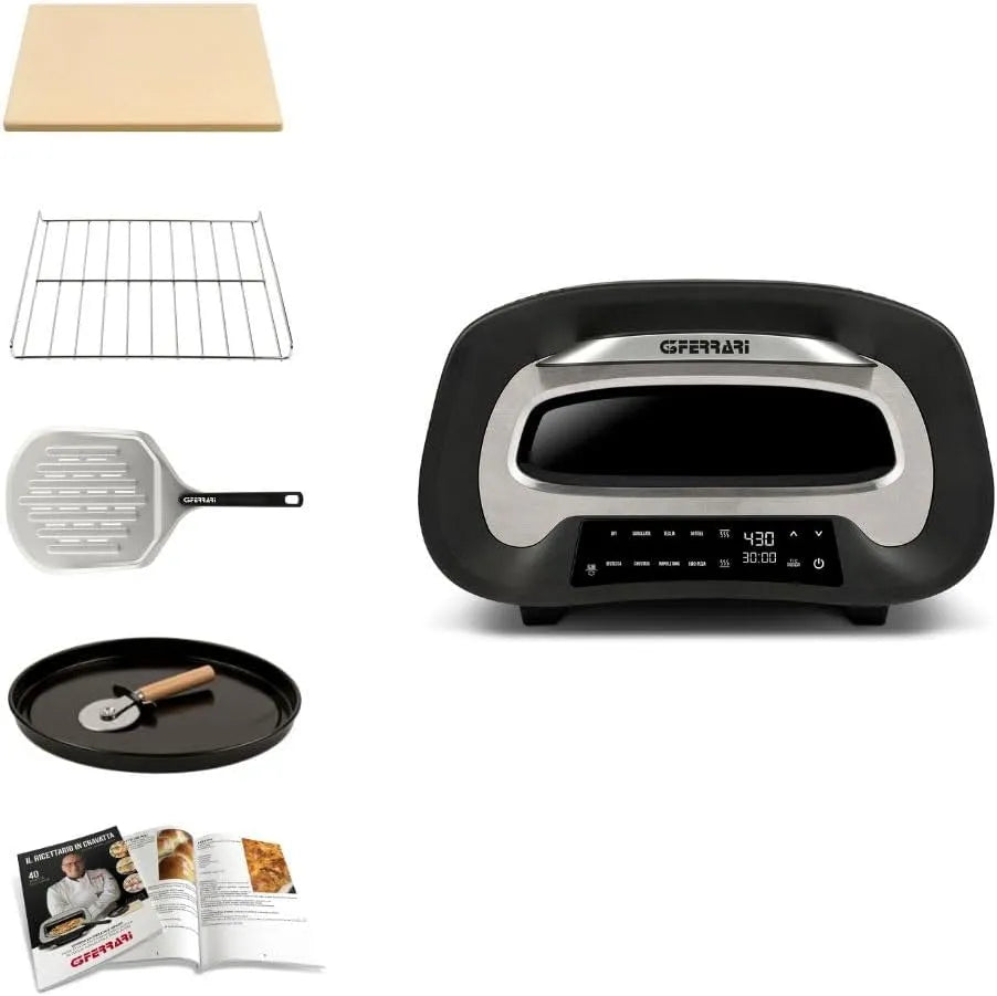 G3 Ferrari „Pronto Pizza 2 Minuti' G10186, Pizzaofen 1700W, 8 Betriebsprogramme, Digitaldisplay, in Schwarz, bis 430°C, feuerfeste Stein