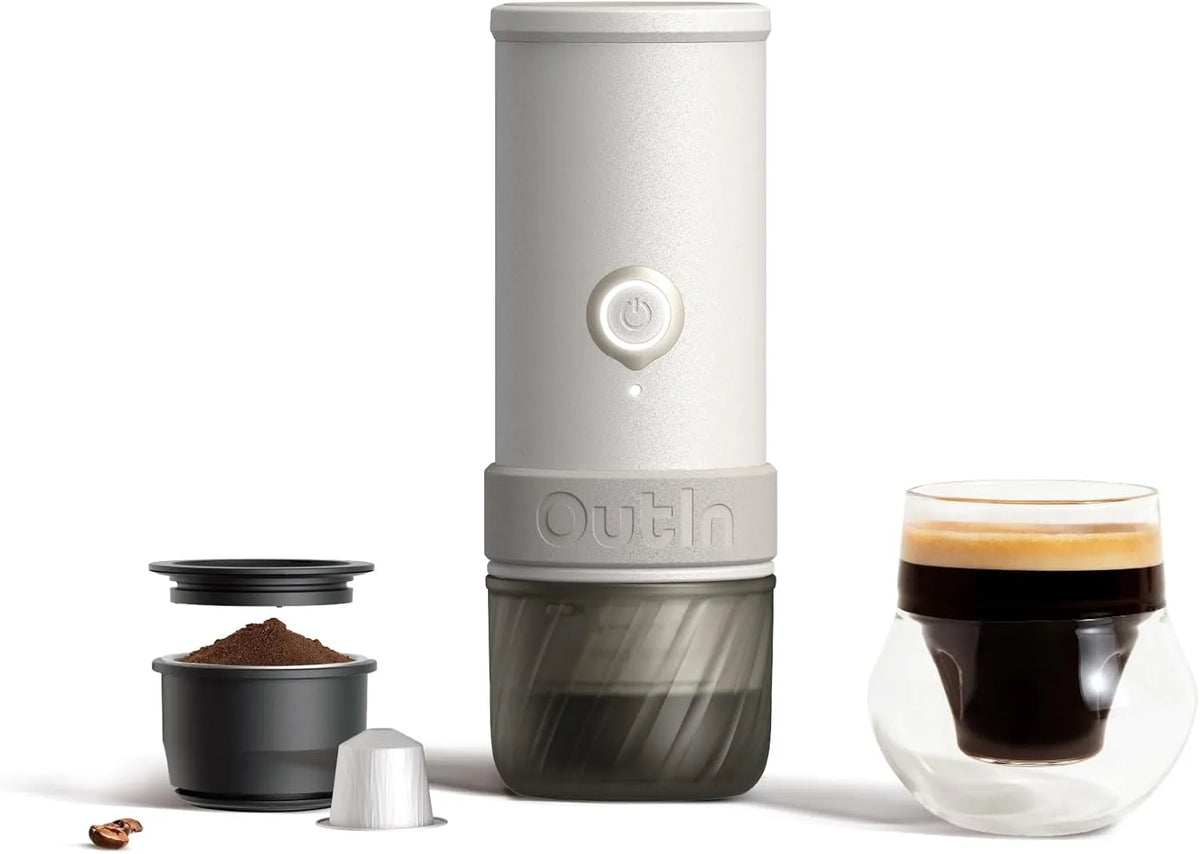 Espressomaschine, Mini Camping Kaffeemaschine für Reisen, OutIn Mino tragbar Elektrische, Hochleistungsversion
