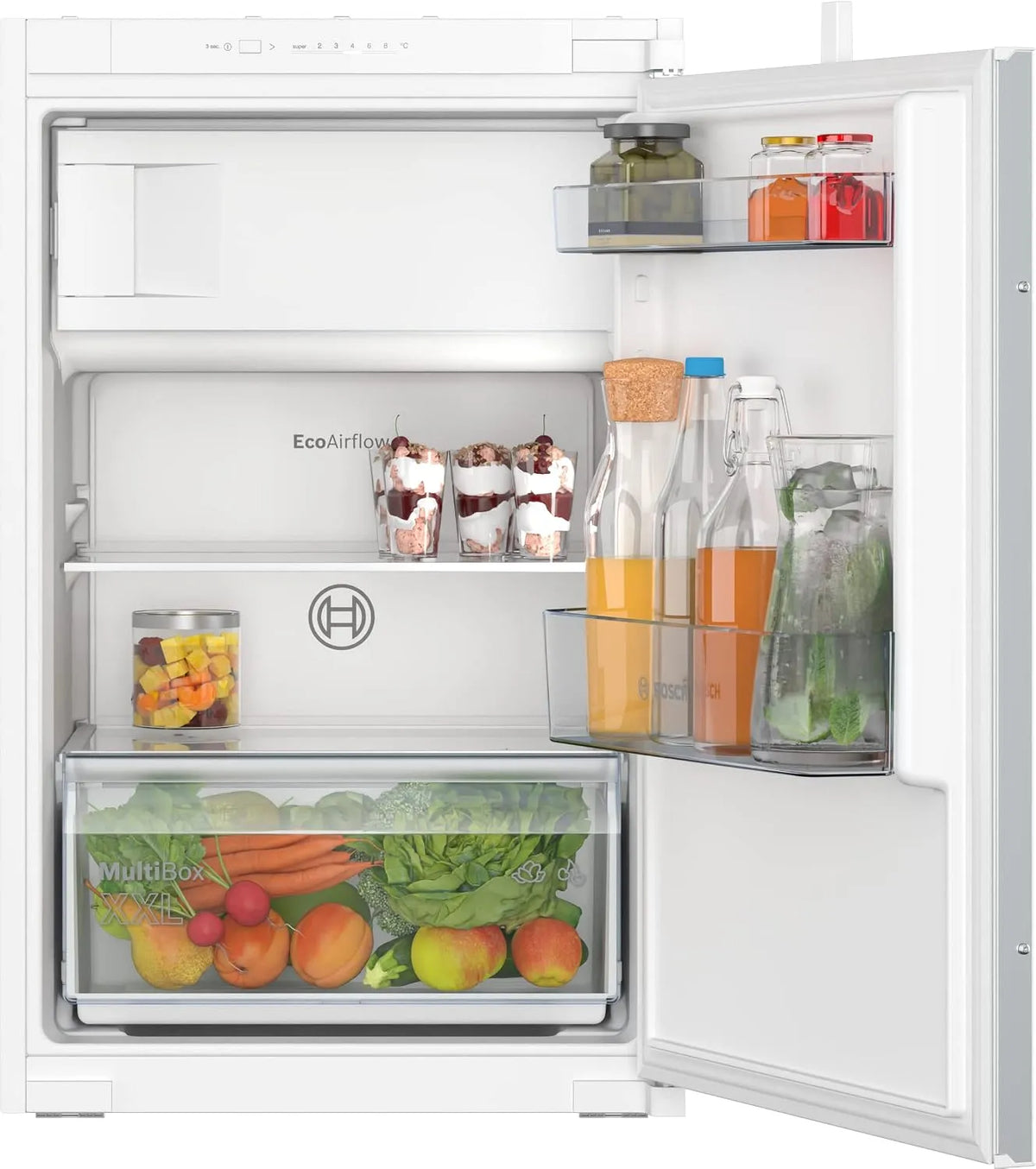 Bosch Kühlschrank KIL22NSE0, Fassungsvermögen 104L Kühlen, MultiBox XXL, EcoAirflow, Weiß, Fassungsvermögen 15L Gefrieren, LED-Beleuchtung