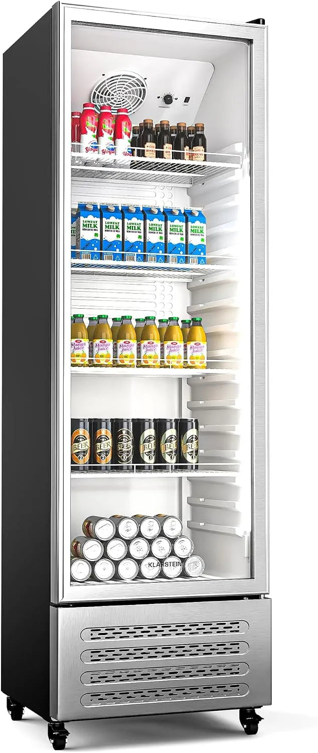 Klarstein Kühlschrank, GrandCooler 306L Getränkekühlschrank, 0 °C bis 10 °C, 4 Räder, Energieklasse B, Doppelverglaste Tür, Aluminium-Tür