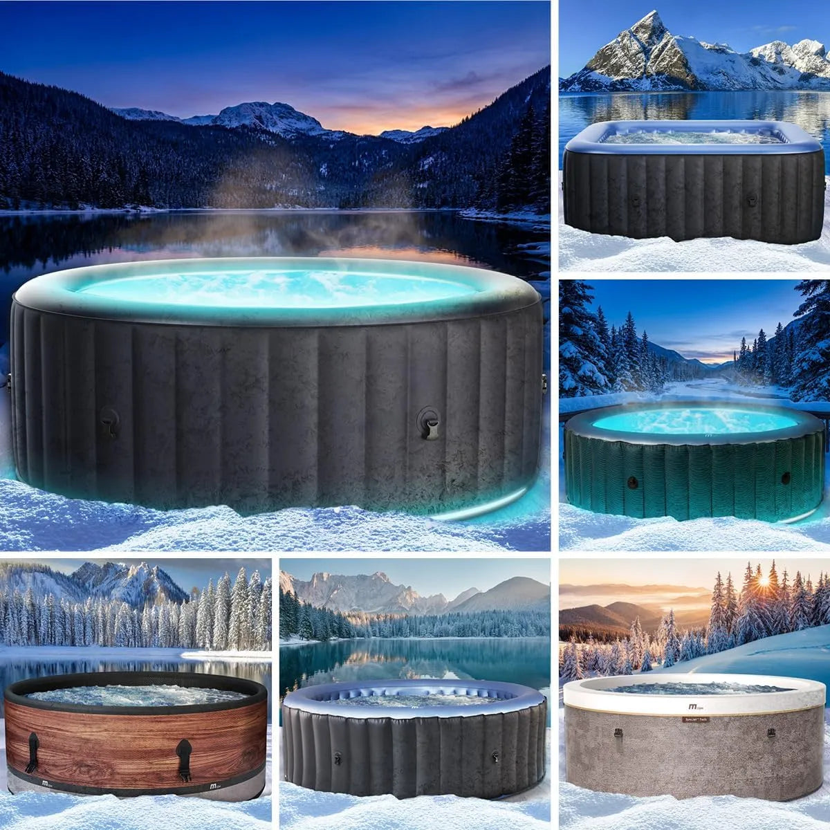 Whirlpool 125-224cm, 4-8 Personen, bis zu 144 Massagedüsen, BRAST aufblasbar MSpa, viele Modelle rund und eckig, In- Outdoor, Aurora