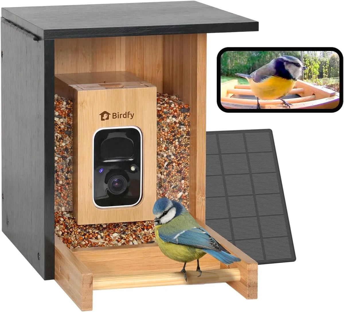 Kamera, NETVUE by Birdfy Bambus Mini Vogelfutterhaus mit für Live Vogelbeobachtung, Solarbetrieb Vogelfutterspender mit App