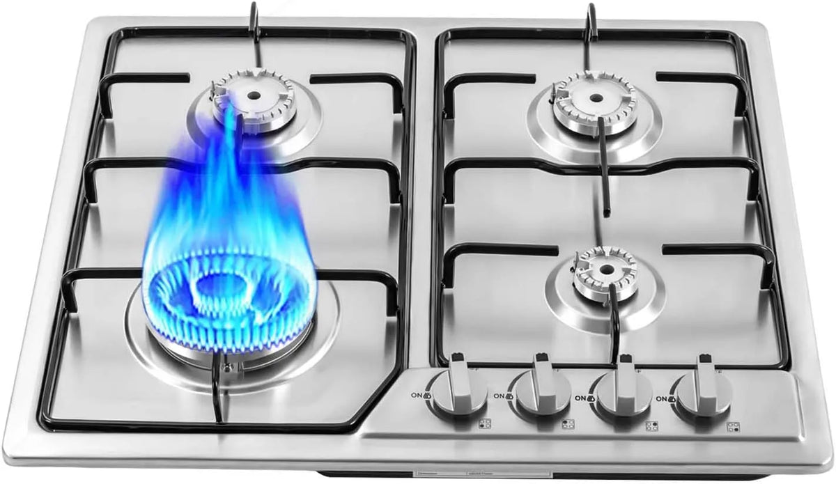 Kochfeld, Gaskochfeld 4 Flammig Edelstahl Erdgas Gaskocher Kommerzieller Gasherd Gaskochherd Gaskochfeld Einbauherd für Erdgas und Propangas