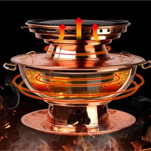 Kochtopf, 36 cm Holzkohleheizung, Kohle Hot Pot Kochgeschirr, Verdickter Kupfer für Partys zu Hause, ideal für Familienfeiern und leckere Mahlzeiten