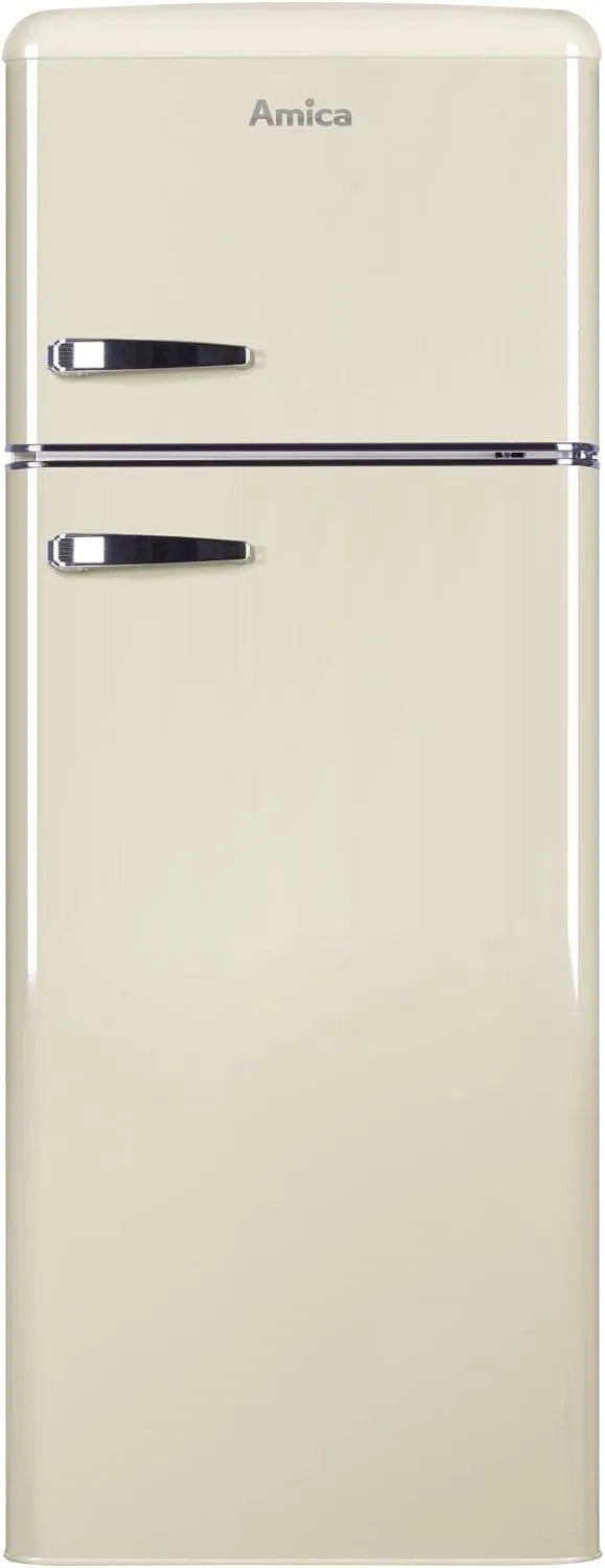 Amica 190 B Retro Kühl, Breite 144cm DTR 374, x 55cm, x 62cm, Gefrierkombination, Beige, Retro-Design