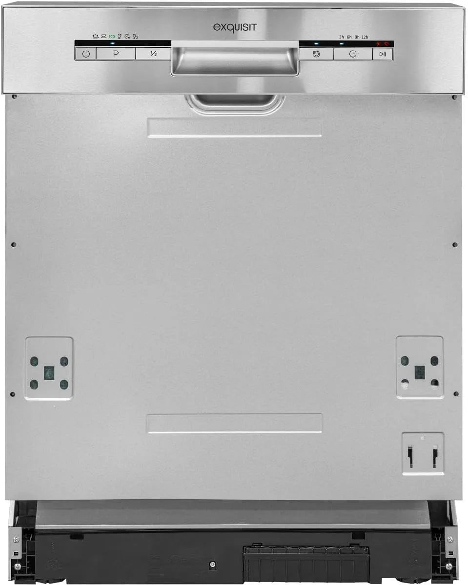 Exquisit Geschirrspüler EGSP1012-EB-030E, inox Spülmaschine 60 cm teilintegriert Einbaugeschirrspüler 12 Maßgedecke Inox