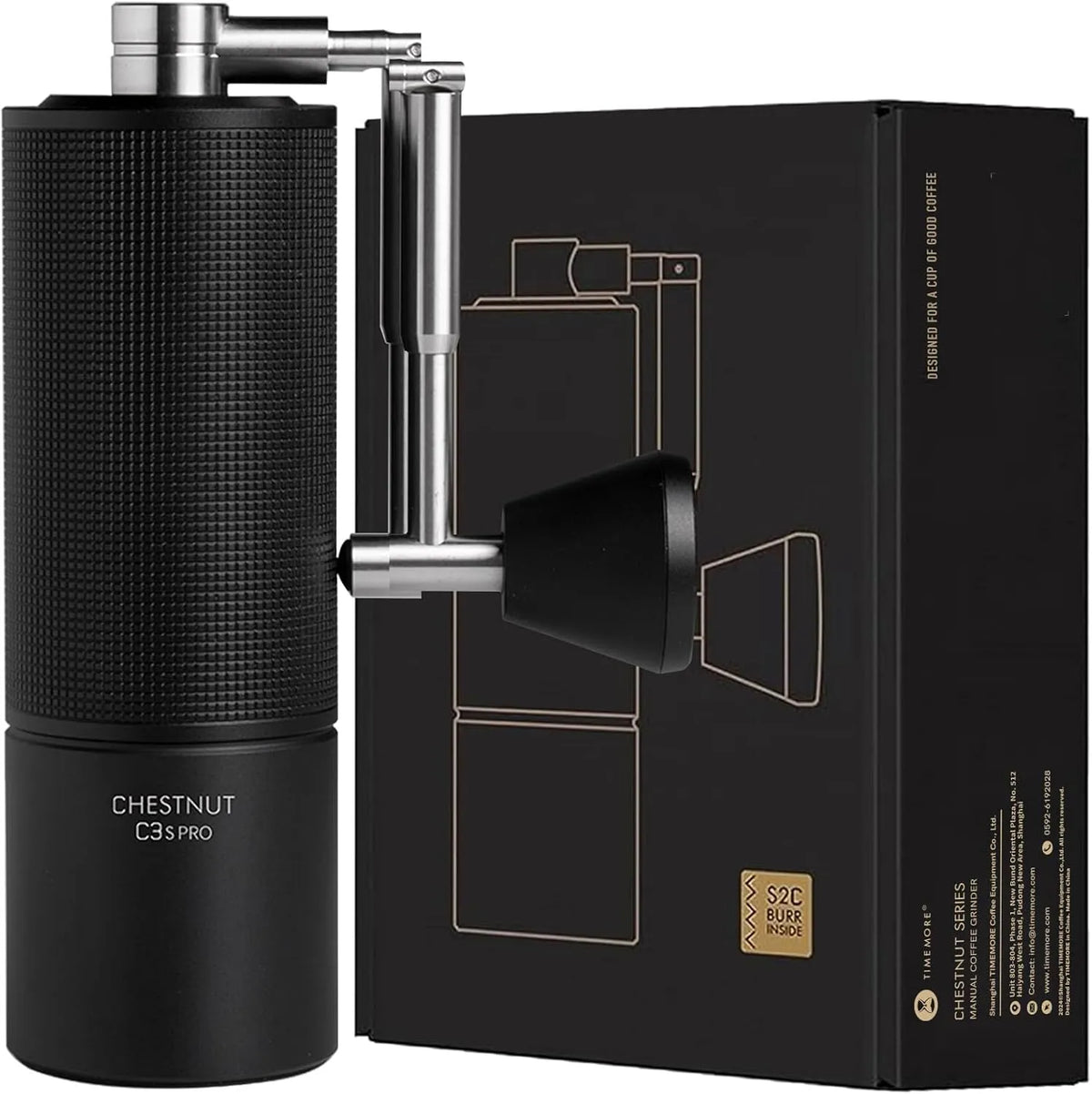 Kaffeemühle C3S, Edelstahl und Kegelförmigem Mahlwerk, TIMEMORE Chestnut Pro Ganzmetall Manuelle Mit Präziser Mahlgradeinstellung, in Schwarz
