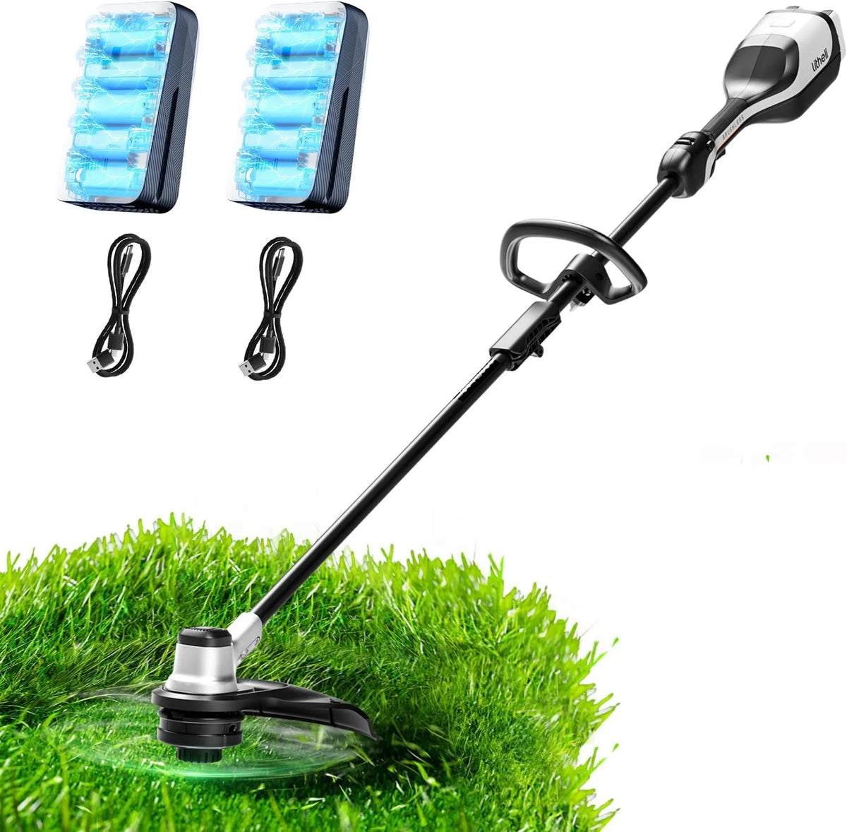 Rasentrimmer 2x20V 2x10000mAH Litheli Akku, Breite 35cm, Akku Trimmer Garten mit Bürstenlosem Motor, Mobiler Batterien, Schneller Fadenwechsel