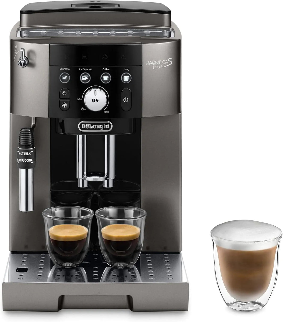 De'Longhi Kaffeemaschine ECAM250, Magnifica S Smart.33.TB, 4 One-Touch Rezepte, Automatische mit Milchaufschäumer, Kompakt, Titan in Schwarz