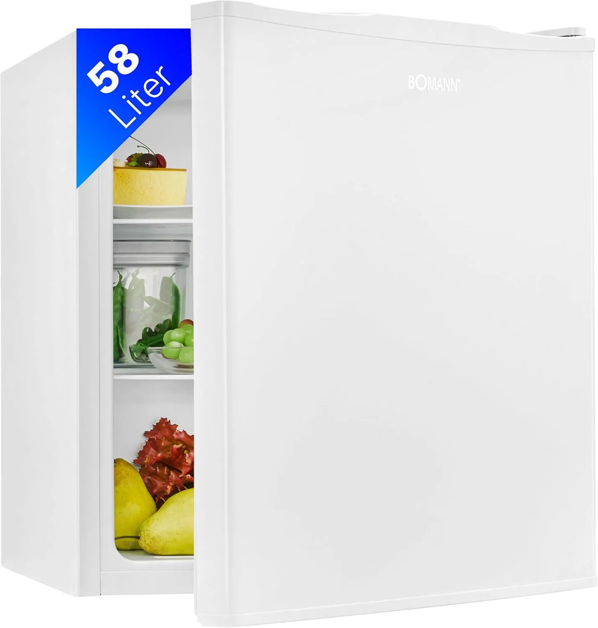 Bomann Kühlschrank KB 7347, Mini mit 58 Liter Nutzinhalt, klein mit 2 herausnehmbaren Glasablagen, weiß