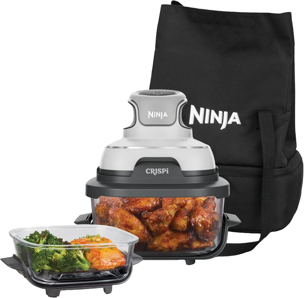 Ninja Heißluftfritteuse FN102EU, Leistung 1700 W, CRISPi tragbar mit Tragetasche, Aufknuspern, Weiß, Fassungsvermögen 3,8 l & 1,4 l, Braten