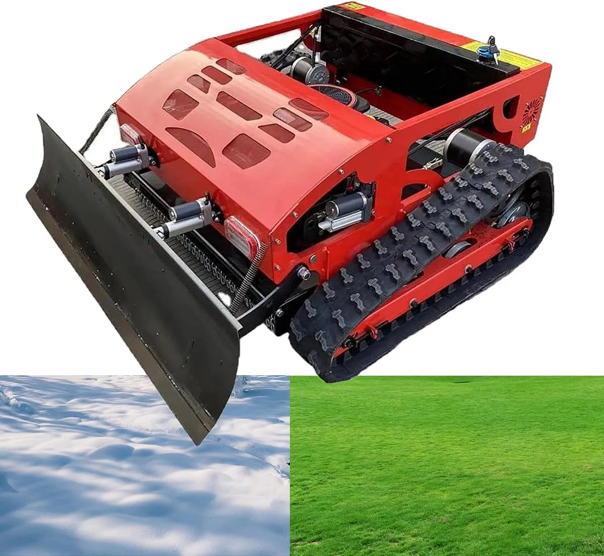 Rasenmäher, 7,5 PS, Ferngesteuerter Mäher für 45°-Neigung, Mähroboter mit Schneeschaufel, Ferngesteuerter Rasenmähermotor, Hybrider, gaselektrischer