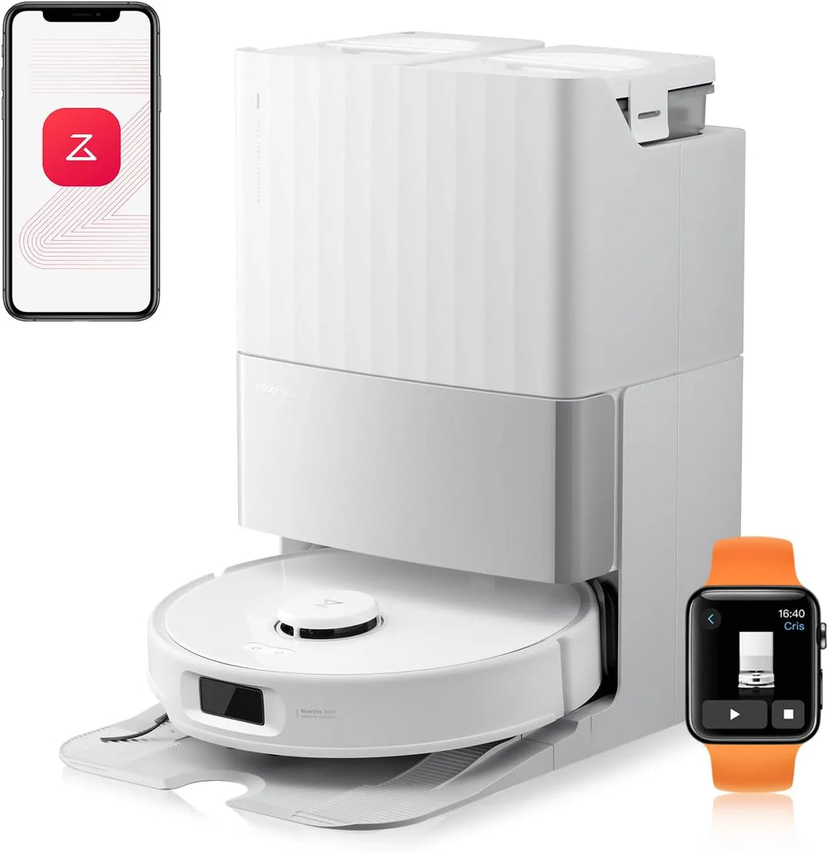 Roborock Saugroboter S5A, Dual Anti-Tangle-System,18.500Pa, Hebarem Wischmopp,75℃ Heißwasser-Moppwäsche, Qrevo Edge mit Wischfunktion, Weiß