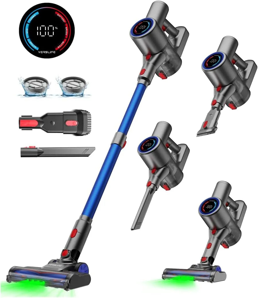 Staubsauger Min/40KPa, VersLife Z8 Akku Kabellos, 40KPa Akkustaubsauger mit Smart LED-Display, Leistung 500W, 45 Min, Selbststehend, Hartböden