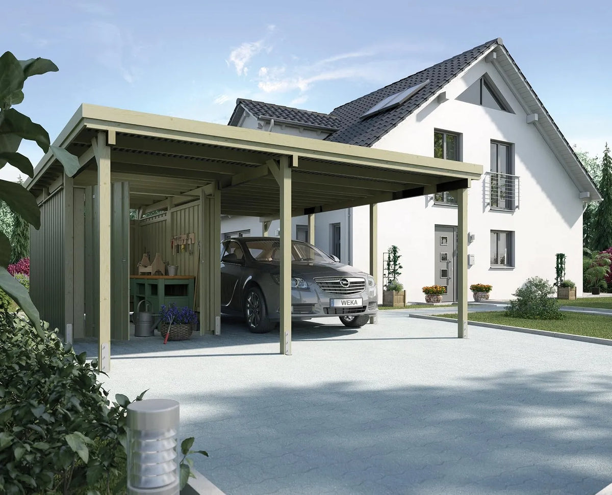 Carport Weka, 607 Größe 2 kdi mit XL-Geräteraum, Breite 579 cm