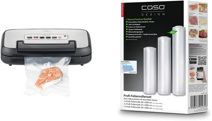 Caso Modell VRH 590 150µm, 2,5 mm dicke Schweißnaht & Profi- Folienrollen Set 4, 1 St. 20x600 cm, bis 125 Vakuumiervorgänge non-stop
