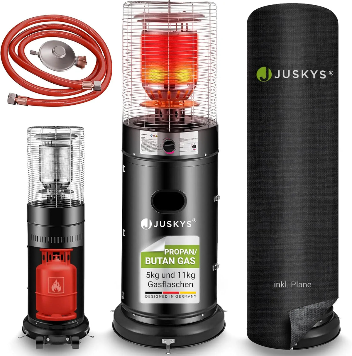 Heizstrahler Cuna mit Gas-Brenner Juskys Outdoor, für 5 und 11 kg Gasflaschen, Heizpilz Terrassenheizer mit Gas für Terrasse Balkon und Garten