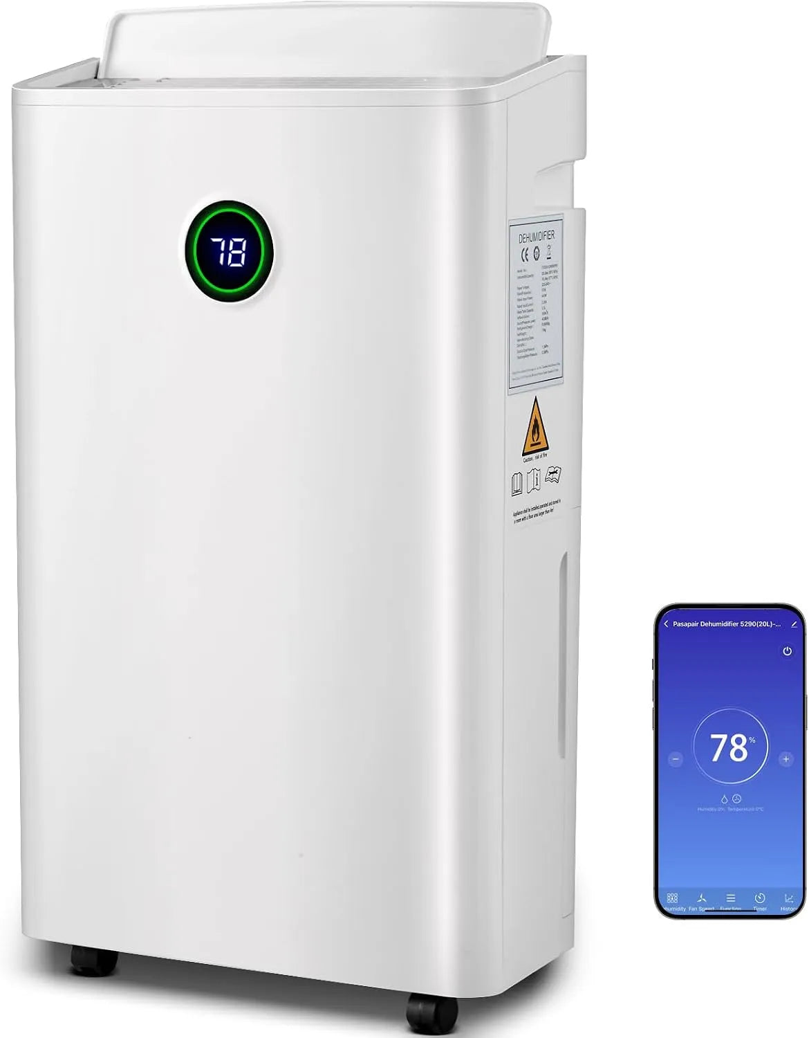 Luftentfeuchter 24h pasapair, ~30 m², Digitalanzeige, Timer-Gegen Feuchtigkeit, mit 3 Betriebsarten, Ablaufschlauch, Schimmel