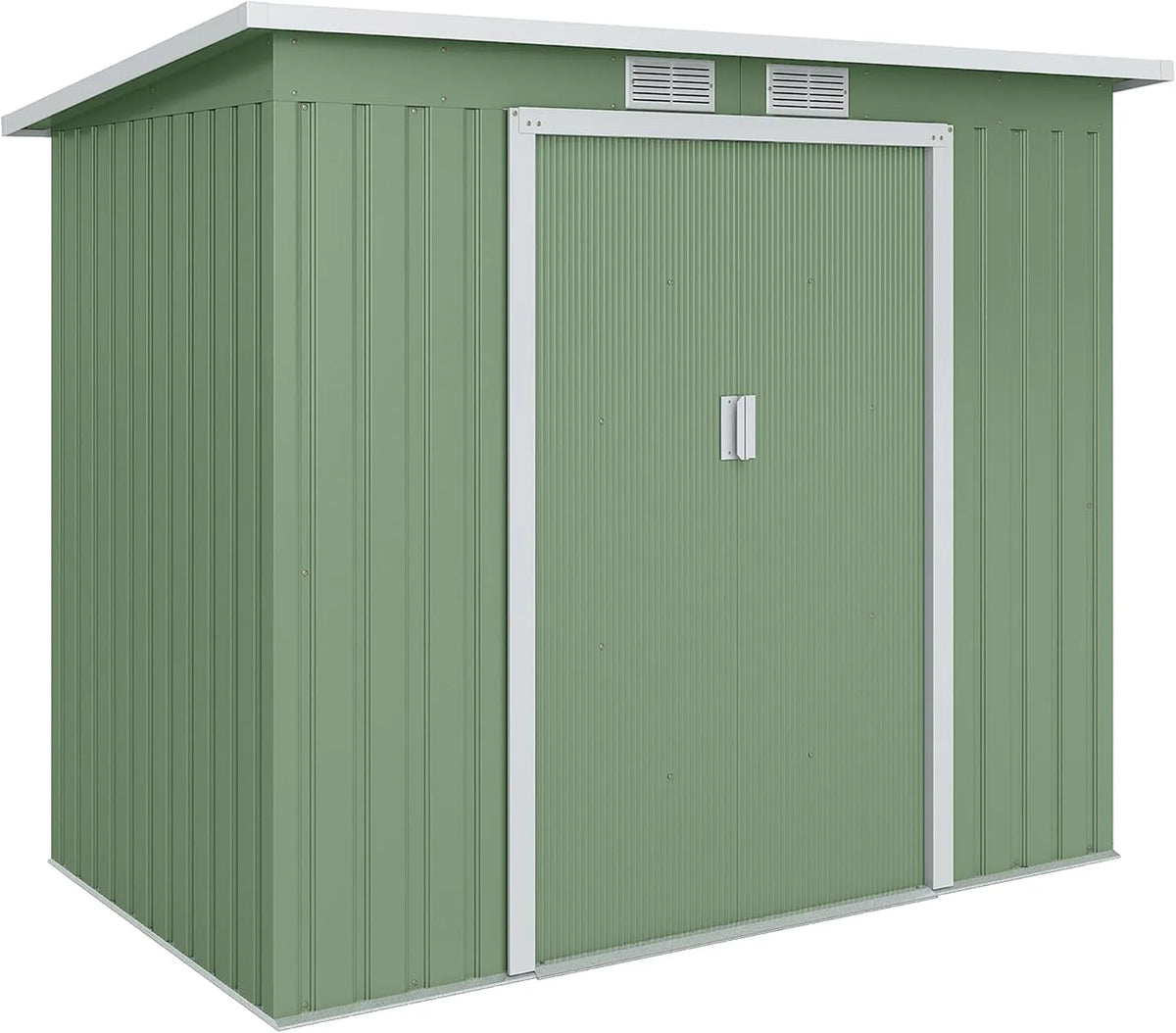 Outsunny Gerätehaus, Belüftung und Bodenrahmen, Metall 2,42 m² mit abschließbarer Doppelschiebetür, Geräteschuppen mit Pultdach
