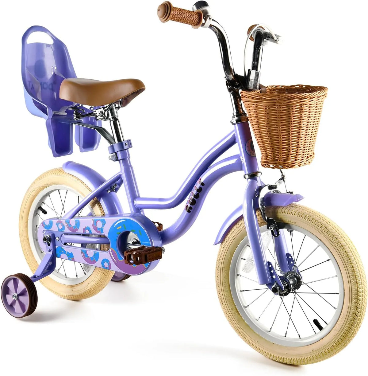 Fahrrad, RULLY Kinderfahrrad für Mädchen, Korb & Puppensitz, Pink, Blau, für Kinder von 2–7 Jahren, Laufrad mit Stützrädern, Verstellbarer Sitz, Lila