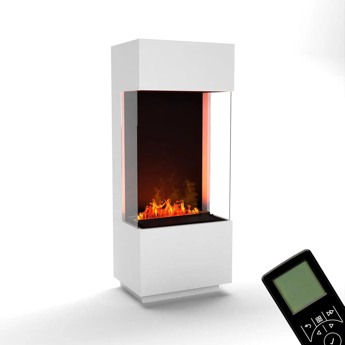 Elektrokamin 3D-Flammen, Maße 55x136x40 cm, mit realistischen LED, Weiß, GLOW FIRE Wasserdampf Kamin OGF 1, Standkamin, Opti-Myst 400 Elektro Kamin