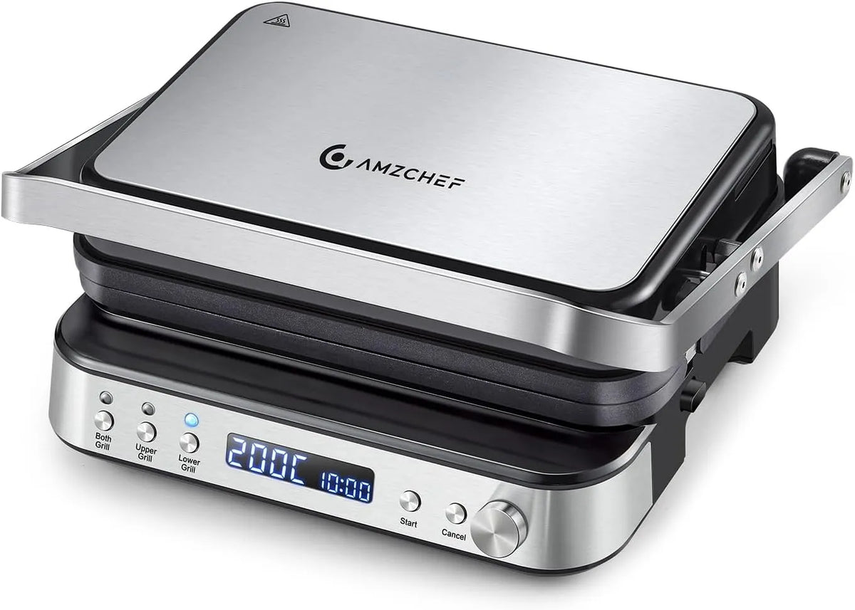 Grill, Gesundheitsgrill 2000W, AMZCHEF Multifunktionaler 4 in 1 Kontaktgrill, individuelle Zeit und Temperatur, Griddle, LED-Anzeige