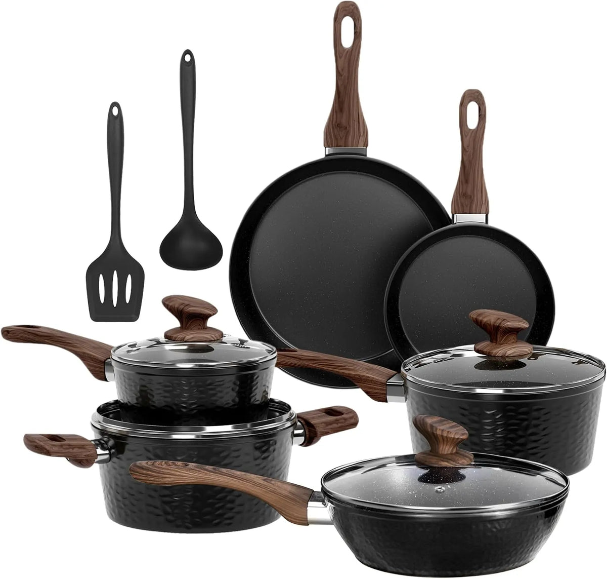 Topfset 12tlg Kitchen Academy, Antihaft, mit Glasdeckeln Töpfe Set Pfannenset Granit Beschichteter Topf Induktion Töpfe und Pfannen