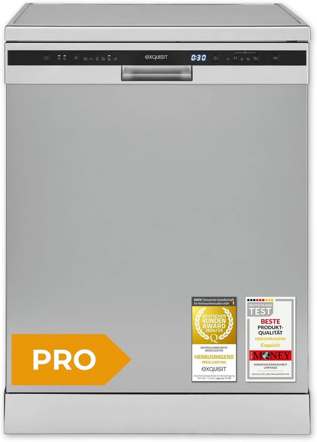 Exquisit Geschirrspüler GSP56314-030C, 60 cm Breite, 47 dB, 14 Gedecke, 6 Betriebsprogramme, Energieklasse C, Selbstreinigung, Halbe Beladung, silber