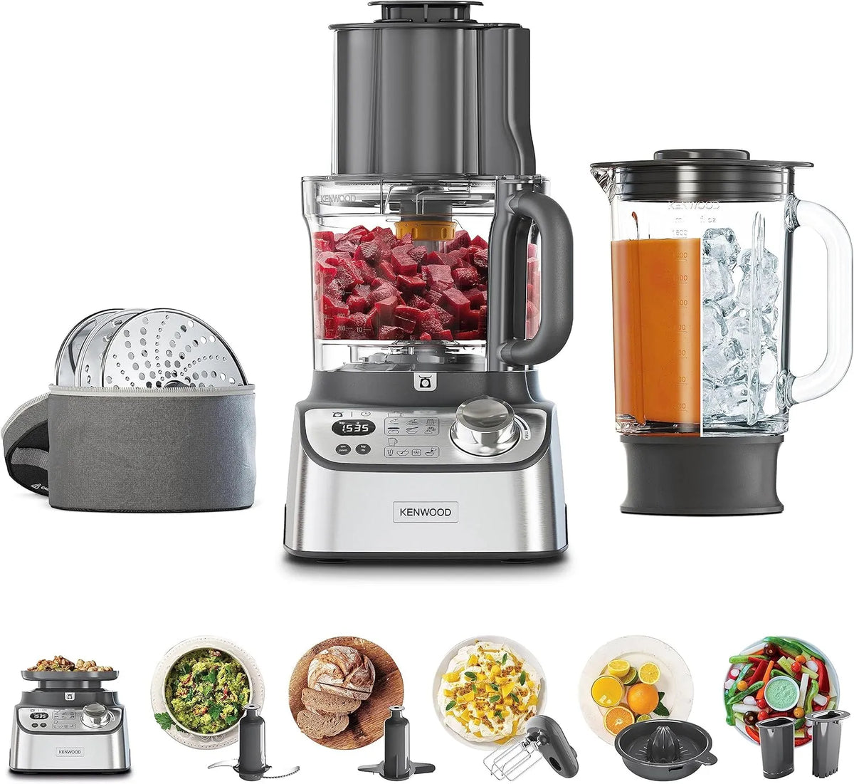 Kenwood Küchenmaschine FDM72.990SS, Fassungsvermögen 3 l Arbeitsbehälter, 1000 Watt, MultiPro XL Weigh+ Kompakt mit integrierter Waage & Timer, Silber