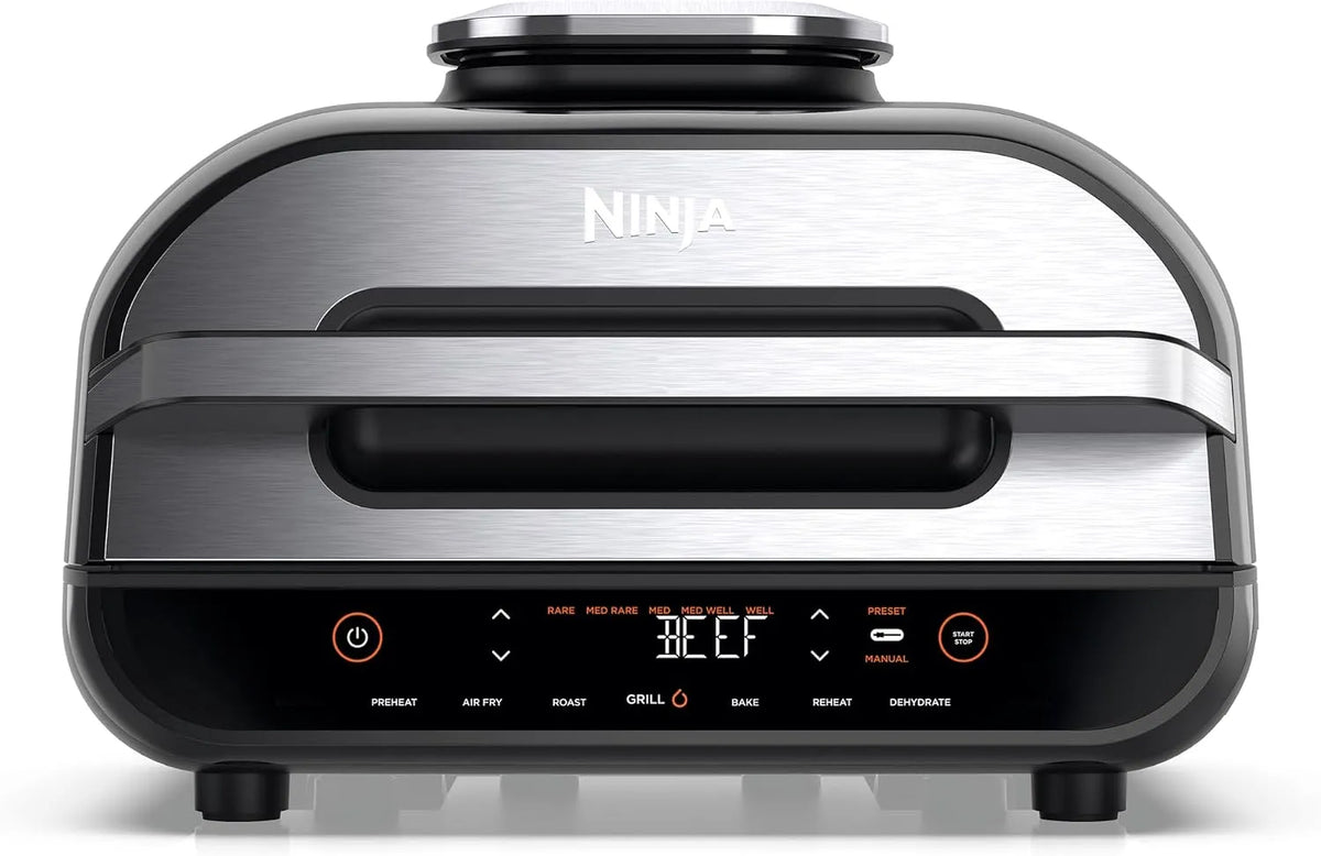 Ninja Heißluftfritteuse AG551EU, Foodi MAX Grill & Airfryer, Fassungsvermögen 5,7L mit digitalem Temperaturfühler, 6-in-1, Farbe Grau, Silber