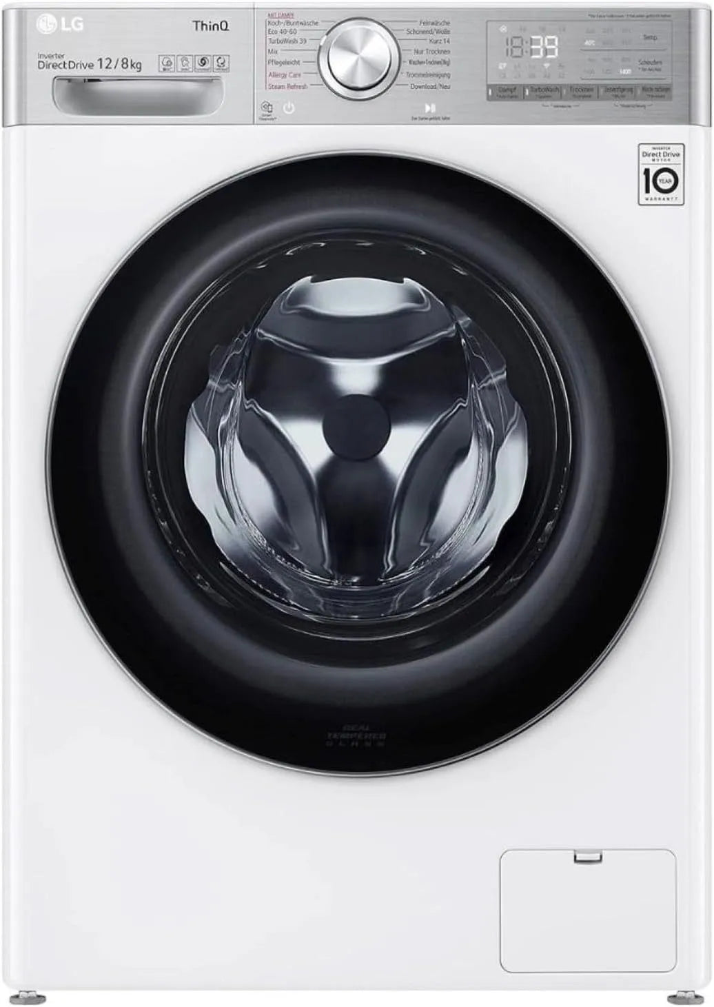 LG Waschtrockner V9WD128H2 1400, Gewicht 8 kg Trocknen, min, Weiß, Gewicht 12 kg Waschen, Electronics mit AI DD, Steam