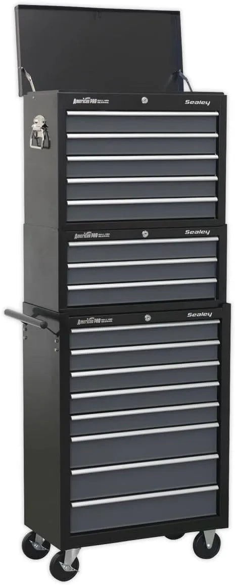 605mm x 310mm x 275mm Sealey Tool, Chest Combination Drawer with Ball-Bearing Slides-Black, Farbe Grau