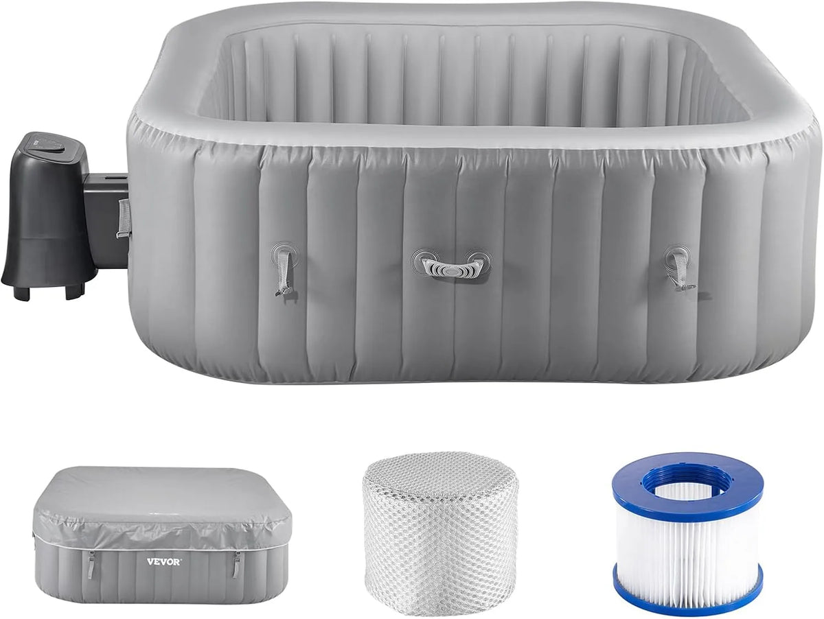 Vevor Pool, Maße 185 x 66 cm, Filter, Matte, multifunktionalem Bedienfeld, aufblasbare Badewanne für 4 bis 6 Personen, mit 130 wohltuenden Düsen