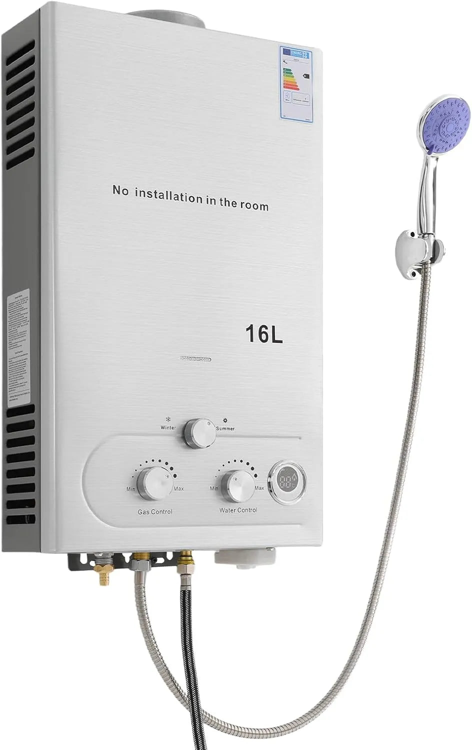 Warmwasserbereiter, 0,15 bar Startwasserdruck, Gas Durchlauferhitzer LPG 16L 32KW Tragbar Tankless