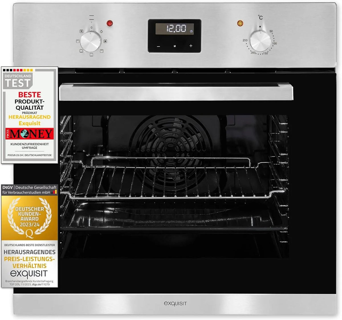 Exquisit Backofen EBE 657 657-2U, 2U Einbaubackofen, Fassungsvermögen 59 L Backofenvolumen, Heißluft, Teleskopauszüge, EBE Einbaubackofen