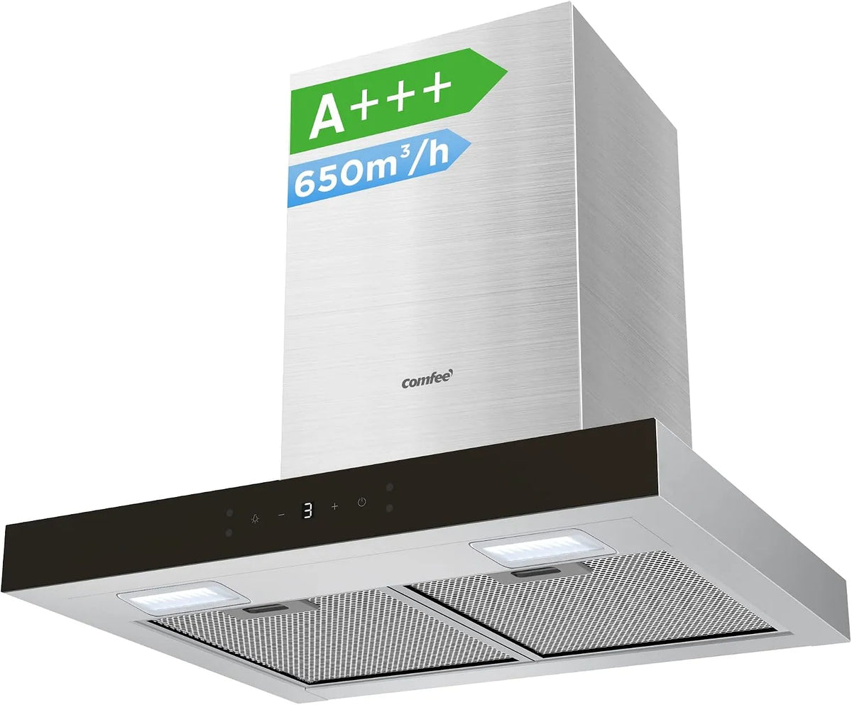 Comfee Dunstabzugshaube 7.6M77A3, ' CHW A+++ 60cm Umluft, 650m³/h, Abzugshaube mit 650m³, 4 Geschwindigkeitsstufen, 4 Geschwindigkeitsstufen, Abluft