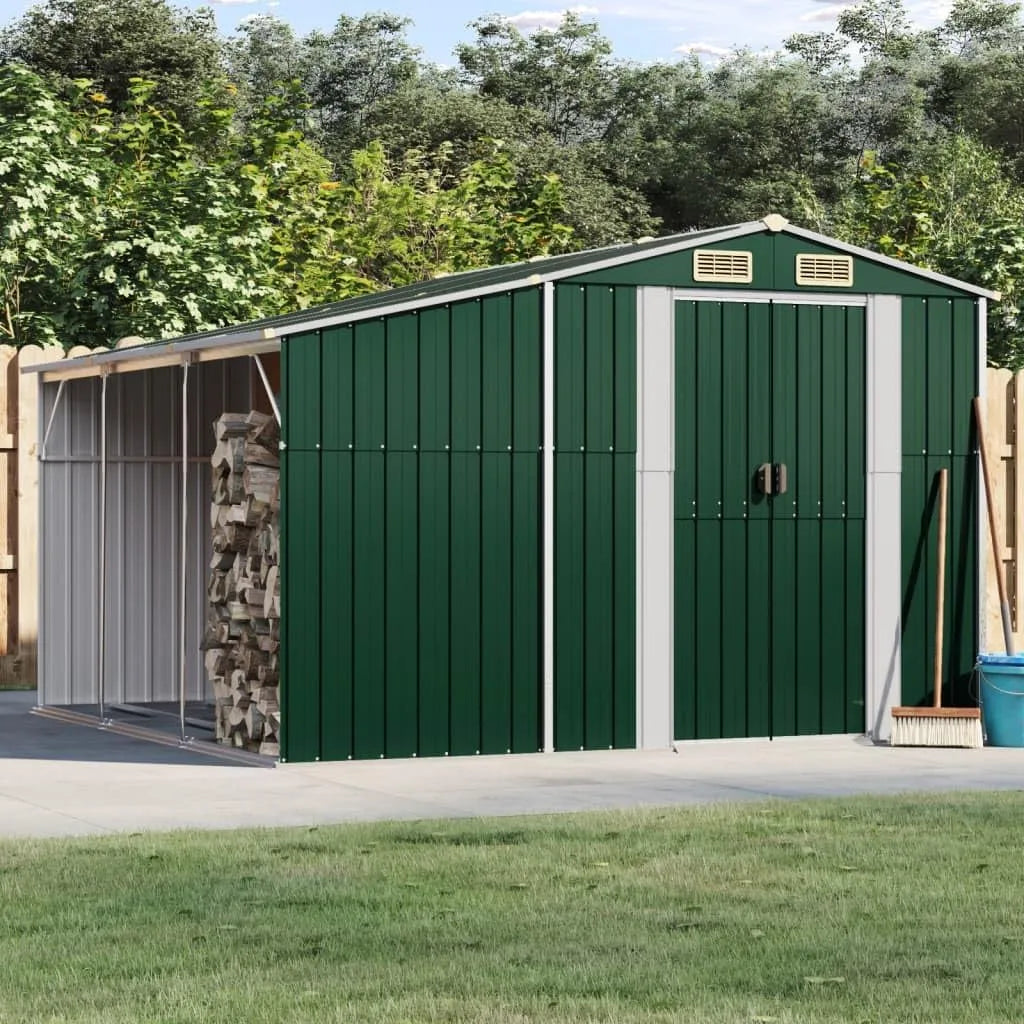 Gartenhaus, Mit Holzunterstand Schuppen Garten Grün Metall Holzlager Außen Fahrradunterstand