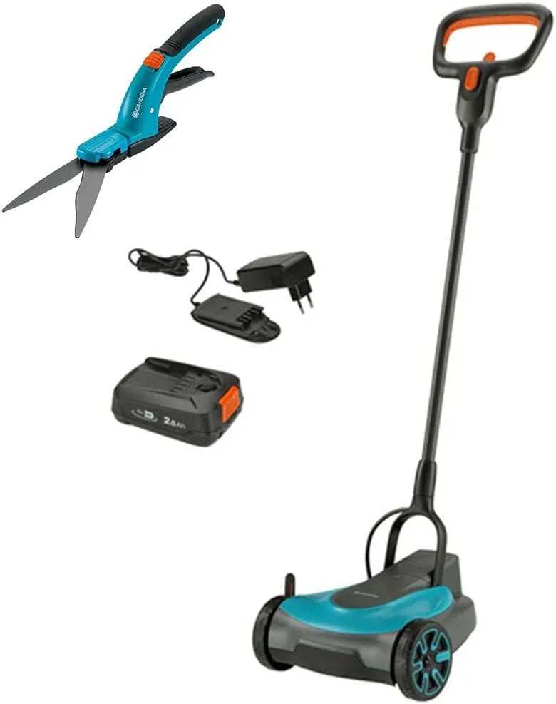 Modell 22 P4A Gardena HandyMower, 22/18V Ready-to-Use Set + Grasschere Comfort