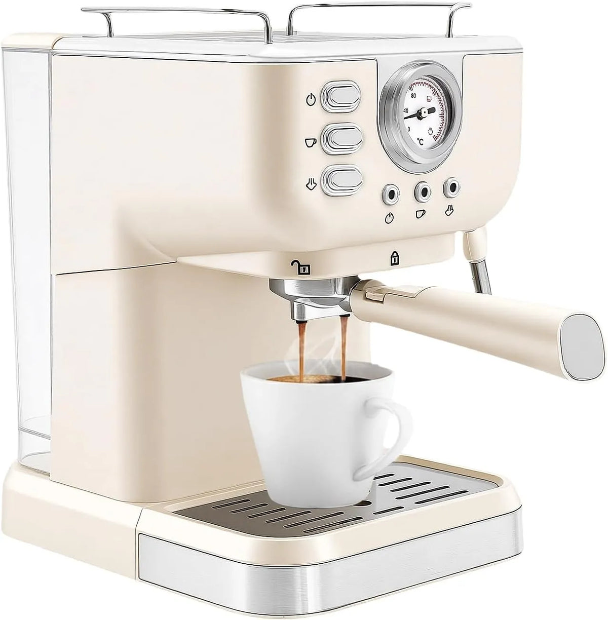 Espressomaschine, Cremeweiß 1050W Halbautomatische Espresso Siebträgermaschine Kaffeemaschine für Haus, Büro, Cafés und Hotels